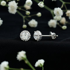 Certified 1 Carat Round Cut CZ Diamond Stud Earrings in Silver