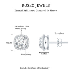 Womens 2 Carat Cubic Zirconia Halo Stud Earrings in 14K Gold Plated Silver