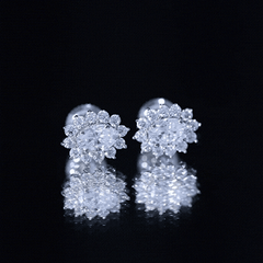 Oval Shaped CZ Diamond Halo Stud Earrings with Screw Back