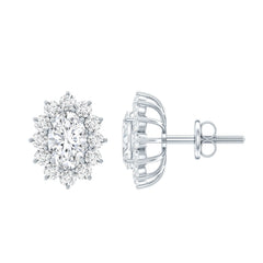 Oval Shaped CZ Diamond Halo Stud Earrings with Screw Back