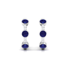 Natural Blue Sapphire Diamond Hinged Hoop Earrings