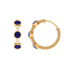 Natural Blue Sapphire Diamond Hinged Hoop Earrings