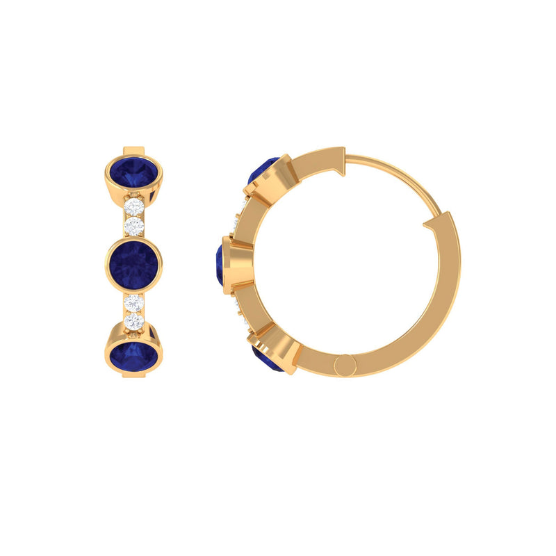 Natural Blue Sapphire Diamond Hinged Hoop Earrings