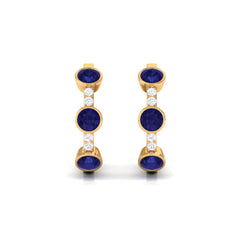 Natural Blue Sapphire Diamond Hinged Hoop Earrings