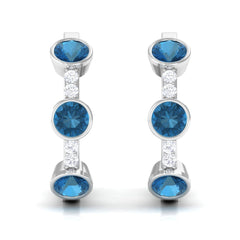 Certified London Blue Topaz and Diamond Hinged Hoop Earrings