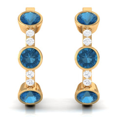 Certified London Blue Topaz and Diamond Hinged Hoop Earrings