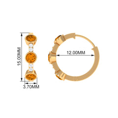 Bezel Set Citrine Hinged Hoop Earrings with Diamond