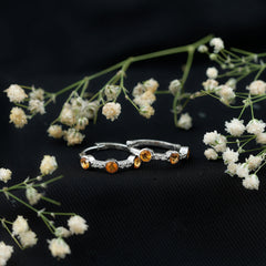 Bezel Set Citrine Hinged Hoop Earrings with Diamond
