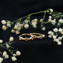 Bezel Set Citrine Hinged Hoop Earrings with Diamond