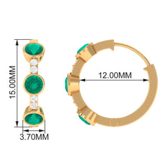 Certified Real Emerald Hoop Earrings with Diamond