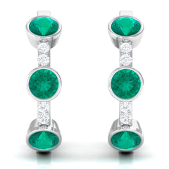 Certified Real Emerald Hoop Earrings with Diamond