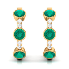 Certified Real Emerald Hoop Earrings with Diamond