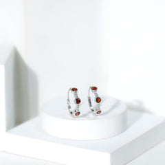 Bezel Set Garnet and Diamond Hinged Hoop Earrings