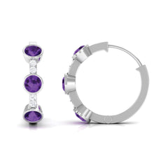 Certified Natural Amethyst Hoop Diamond Earrings