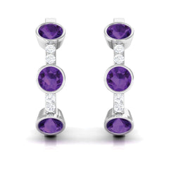 Certified Natural Amethyst Hoop Diamond Earrings