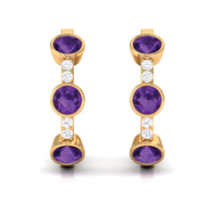 Certified Natural Amethyst Hoop Diamond Earrings