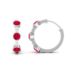 Lab Created Ruby and Diamond Hinged Hoop Earrings