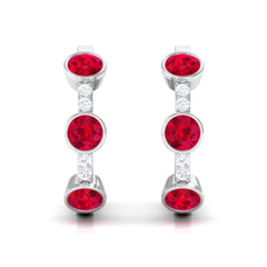 Lab Created Ruby and Diamond Hinged Hoop Earrings
