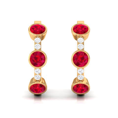 Lab Created Ruby and Diamond Hinged Hoop Earrings