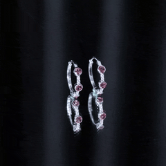 Bezel Set Pink Tourmaline Hinged Hoop Earrings with Diamond