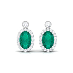 1 CT Oval Emerald and Diamond Halo Stud Earrings