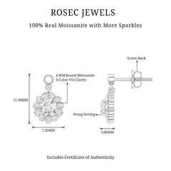 Certified Moissanite Flower Halo Drop Earrings