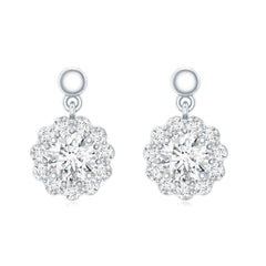 Certified Moissanite Flower Halo Drop Earrings