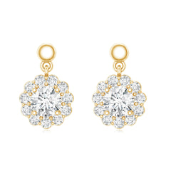 Certified Moissanite Flower Halo Drop Earrings