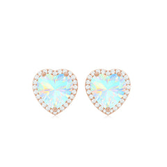 Natural Ethiopian Opal Heart Stud Earrings with Halo