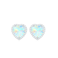 Natural Ethiopian Opal Heart Stud Earrings with Halo