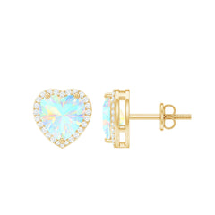Natural Ethiopian Opal Heart Stud Earrings with Halo