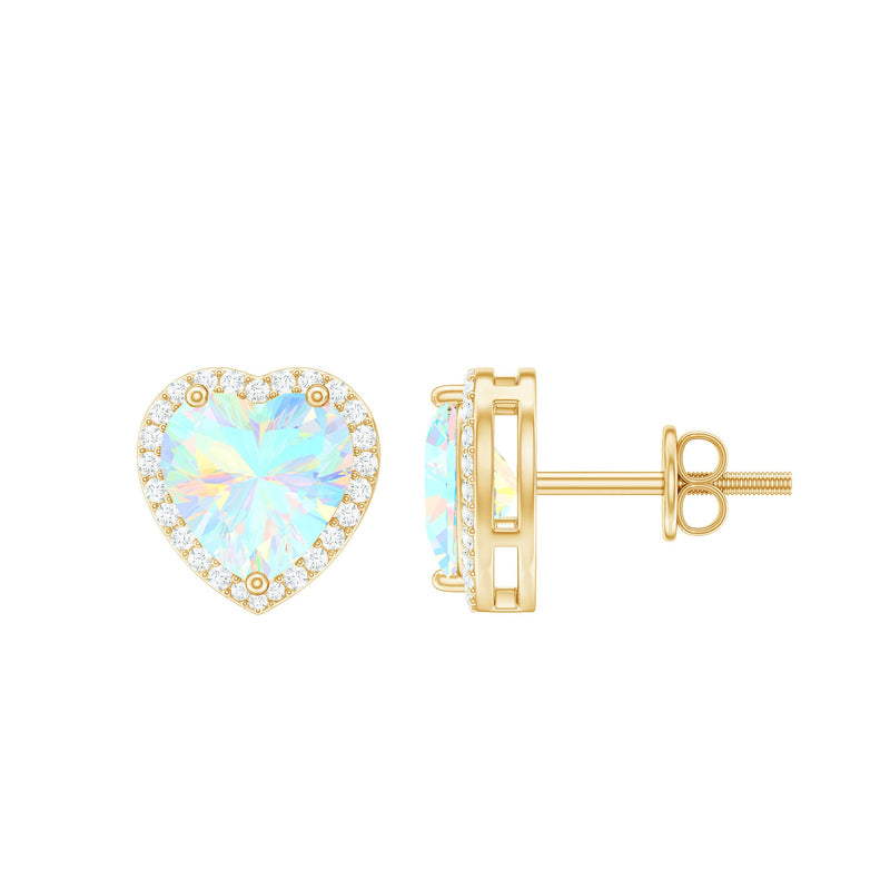 Natural Ethiopian Opal Heart Stud Earrings with Halo