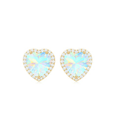 Natural Ethiopian Opal Heart Stud Earrings with Halo