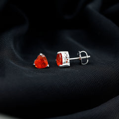 1.8 Carat Heart Shape Fire Opal Solitaire Stud Earrings