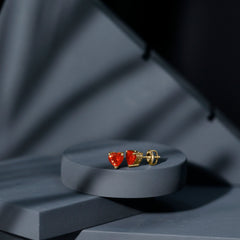 1.8 Carat Heart Shape Fire Opal Solitaire Stud Earrings