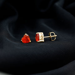 1.8 Carat Heart Shape Fire Opal Solitaire Stud Earrings
