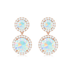 Round Ethiopian Opal and Diamond Halo Dangle Earrings