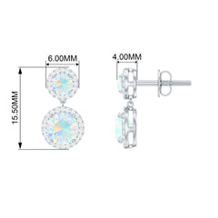 Round Ethiopian Opal and Diamond Halo Dangle Earrings