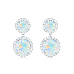 Round Ethiopian Opal and Diamond Halo Dangle Earrings