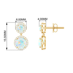 Round Ethiopian Opal and Diamond Halo Dangle Earrings