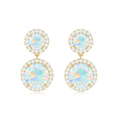Round Ethiopian Opal and Diamond Halo Dangle Earrings