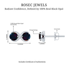 Natural 2 Stone Black Opal Infinity Earrings with Screw Back