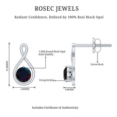 Natural Black Opal Infinity Earrings with Screw Back