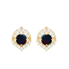 Natural Black Opal Diamond Leaf Earrings with Screw Back