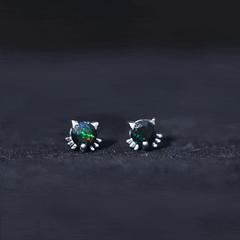 Solitaire Black Opal Cat Stud Earrings with Screw Back