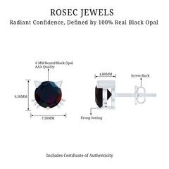 Solitaire Black Opal Cat Stud Earrings with Screw Back