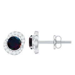 Natural Black Opal Stud Earrings with Diamond