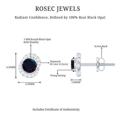 Natural Black Opal Stud Earrings with Diamond