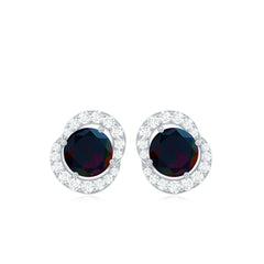 Natural Black Opal Stud Earrings with Diamond