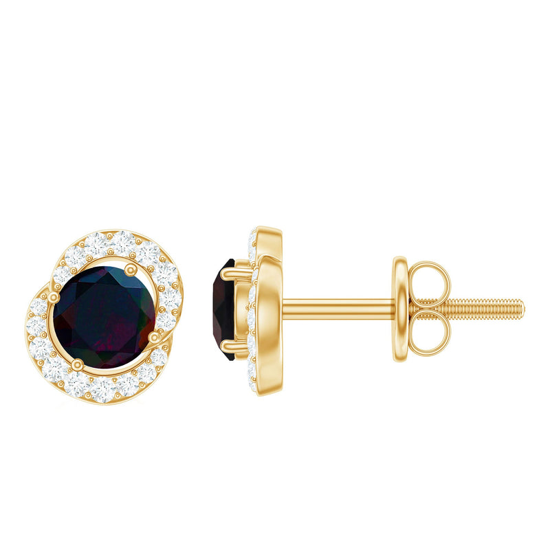 Natural Black Opal Stud Earrings with Diamond